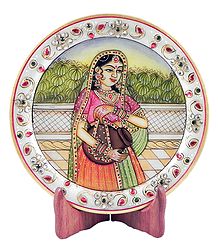 Lady with Kalash - Painting on Marble Plate - Showpiece