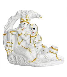 Marble Dust Radha Krishna Sitting Under Tree - Glow in the Dark