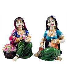 Rajasthani Women - Set of 2 Stone Dust Statue