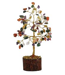 Multicolor Stone Chips Wire Tree on Wood Base