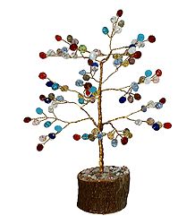 Multicolor Stone Chips Wire Tree on Wood Base