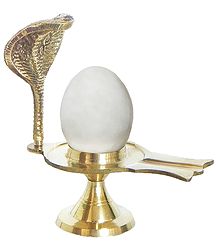 White Stone Shiva Linga on Brass Stand with Snake