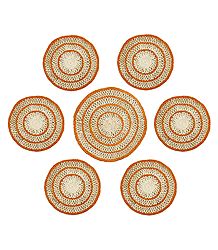 7 Pieces of Hand Woven Round Grass Fibre Table Mats