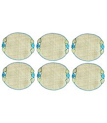 Six Hand Weaved Palm Leaf Table Mats with Embroidery