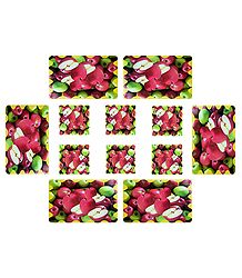 Set of 6 Dining Table Mats and Coasters with Fruit  Print 