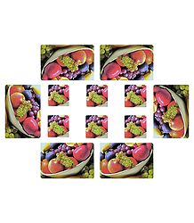 Set of 6 Dining Table Mats and Coasters with Fruit  Print 