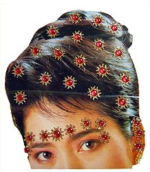 Stone Studded Stick-on Hair, Forehead and Ear Decoration for Brides