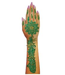 Green Glitter Sticker Mehendi for Single Hand