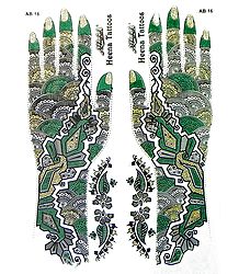 Set of Green,Black with Golden Glitter Sticker Mehendi for Hand Decor