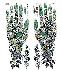 Set of Green,Black with Golden Glitter Sticker Mehendi for Hand Decor