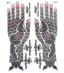 Set of 2 Green,Black with Golden Glitter Sticker Mehendi for Hand Decor