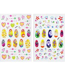 Set of 2 Printed Sheets of Flower Sticker for Nails