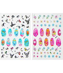 Set of 2 Printed Sheets of Flower Sticker for Nails