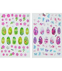 Set of 2 Printed Sheets of Flower Sticker for Nails