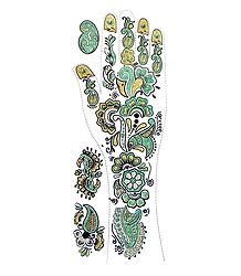 Green, Black with Golden Glitter Sticker Mehendi for Single Hand Decor