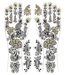 Maroon, Black with Golden Glitter Sticker Mehendi for Hand and Body Decor
