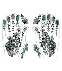 Pair of Green, Golden with Silver Glitter Sticker Mehendi