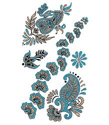 Cyan Blue with Golden Glitter Sticker Tattoos