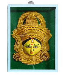 Clay Durga Face Decorated with Paddy - Encased in Glass - Wall Hanging