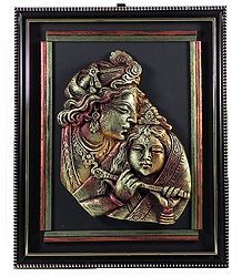 Radha Krishna - Terracotta Statue on Wall Hanging