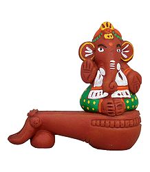 Ganesha Sitting on Veena - Terracotta Statue
