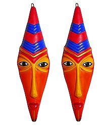 Pair of Terracotta Tribal Masks for Wall Decoration