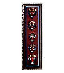 Multicolor Faces on a Wooden Panel - Terracotta Wall Hanging