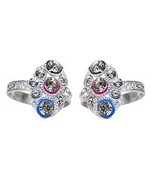 White Stone Studded Diamond Shaped Adjustable Metal Toe Ring