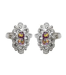 Pair of White and Yellow Stone Studded Adjustable Toe Ring
