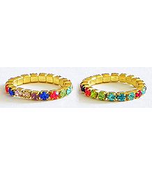 Pair of Multicolor Stone Studded Stretchable Toe Ring