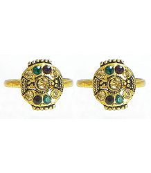 Red and Green Stone Studded Adjustable Toe Ring