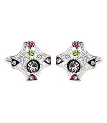 White and Green Stone StuddedToe Ring