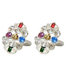 Pair of White and Multicolor Stone Studded Toe Ring