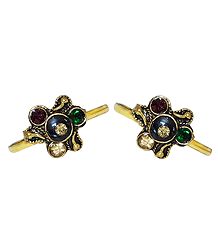 Pair of Stone Studded Golden Toe Ring