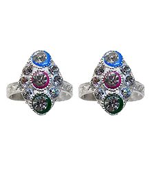 Pair of White Stone Studded Adjustable Metal Toe Ring