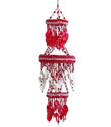 Red and White Beaded Chandelier Decorative Door Hanging