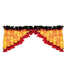 Saffron, Red and Green Cloth Flower Door Toran - Decorative Door Hanging