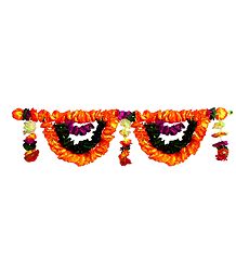 Yellow, Red and Green Cloth Flower Door Toran - Decorative Door Hanging