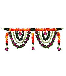 Yellow,Purple and Green Cloth Flower Door Toran - Decorative Door Hanging