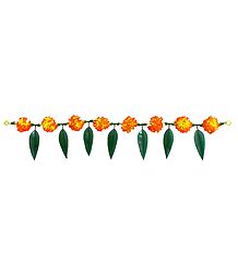 Yellow with Saffron Cloth Flower Door Toran with Synthetic Leaves