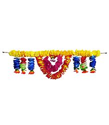 Yellow, Red and Dark Blue Cloth Flower Door Toran - Decorative Door Hanging