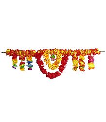 Yellow and Red Cloth Flower Door Toran - Decorative Door Hanging