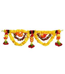 Yellow and Red Cloth Flower Door Toran - Decorative Door Hanging