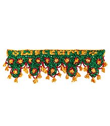Green, Yellow and Red Silk Thread Door Toran - (Decorative Door Hanging)