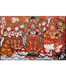 Vishnu and Lakshmi During Samudra Manthan with Devas and Asuras