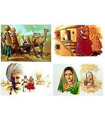 Rural People of India - Set of 4 Unframed Posters