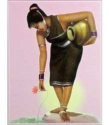 Tribal Girl Plucking Lotus
