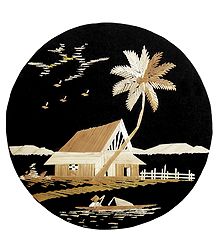 Village Scene - Bamboo Strands Picture on Cardboard