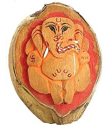 Carved Ganesha on Coconut