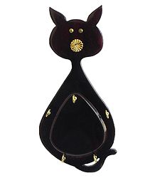 Cat Shaped Key Rack with Five Hooks - Wall Hanging